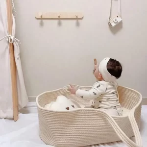 1pc Portable Baby Cradle Newborn Carrying Basket Woven Crib Bed Outdoor Sleeping Basket Nursery Storage Basket