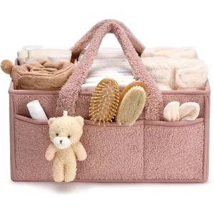 Baby Diaper Caddy Organizer for Changing Table, Plush Diaper Stackers & Caddies Diaper Bag with Teddy Bear,Diaper Storage Basket